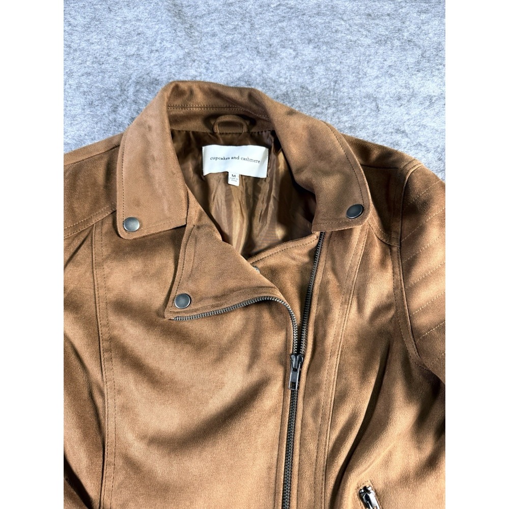 Cupcakes and Cashmere Brown Moto Jacket Womens Medium Cropped Biker Faux Suede - Picture 15 of 16